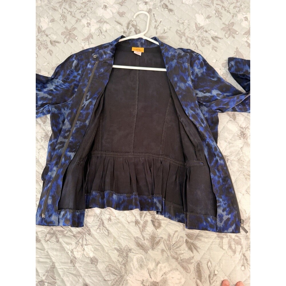 Ruby Rd Blue Animal Print Lightweight Jacket Ruffle Hem Size 10 - Picture 4 of 9